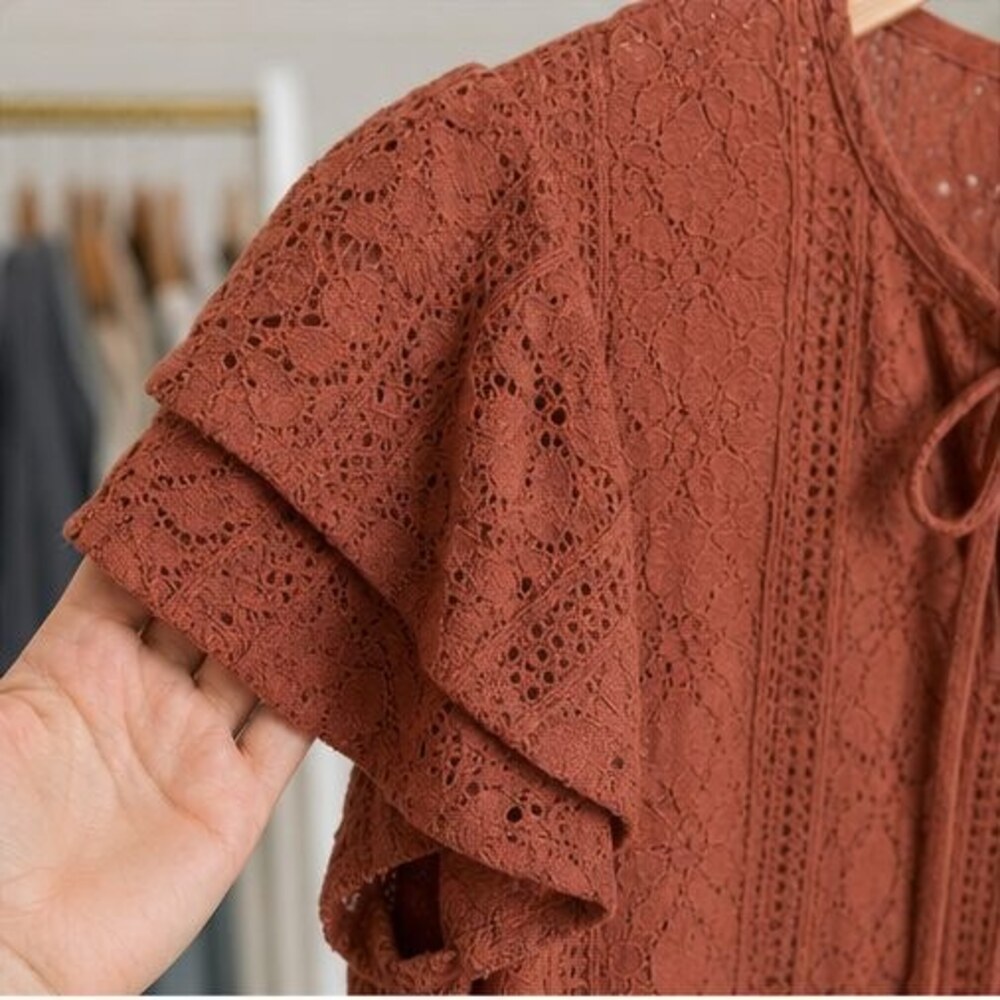Rust Lace Trim Top - Picture 5 of 6